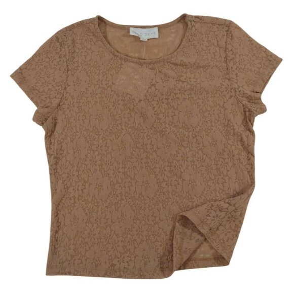 Wild Skye Womens Beige Floral Lace Short Sleeve Stretch Top Size L, NWT. - Picture 5 of 8